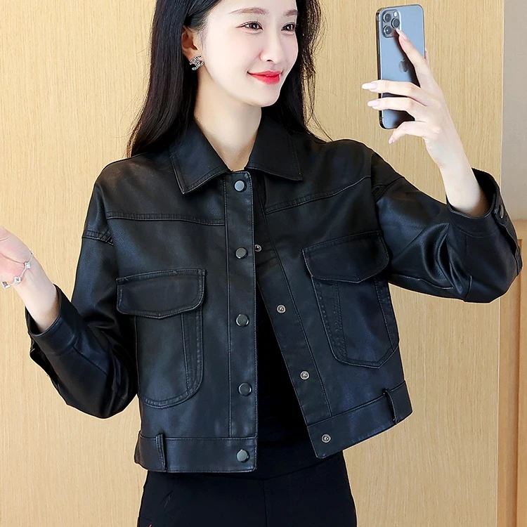 2024春秋新款绵羊皮时尚夹克短款外套