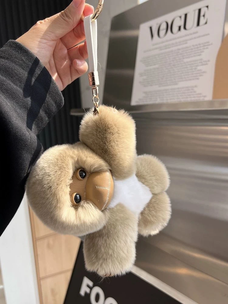 真獭兔毛小猴子汽车钥匙扣挂件ins可爱毛绒公仔玩偶书包挂饰礼物