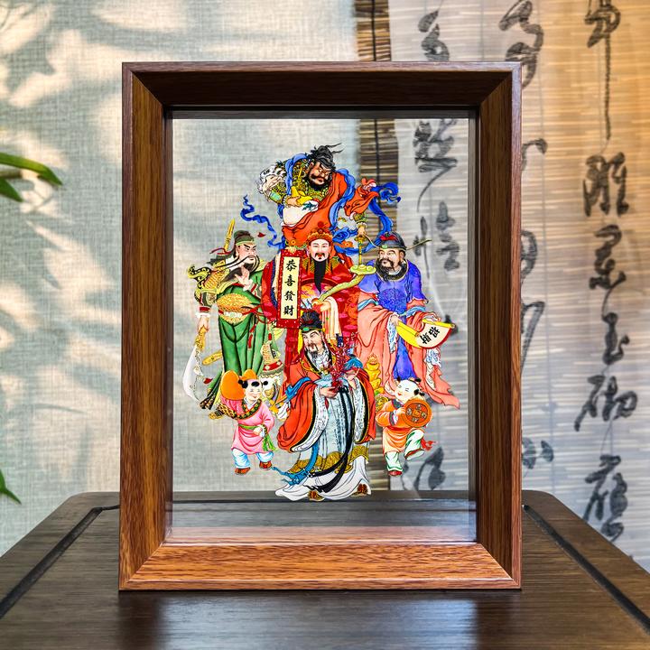 五路财神摆件新中式装饰画送礼送朋友客厅玄关家居店铺装饰挂画