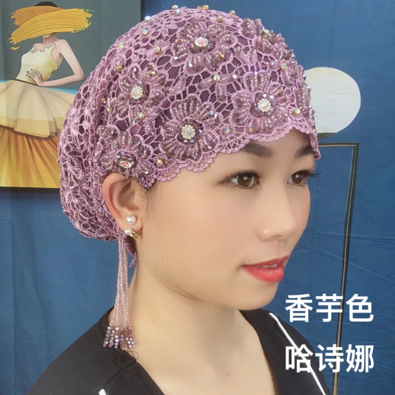 哈诗娜新款流苏纱巾帽子夏天可爱包头巾名族花朵盖头