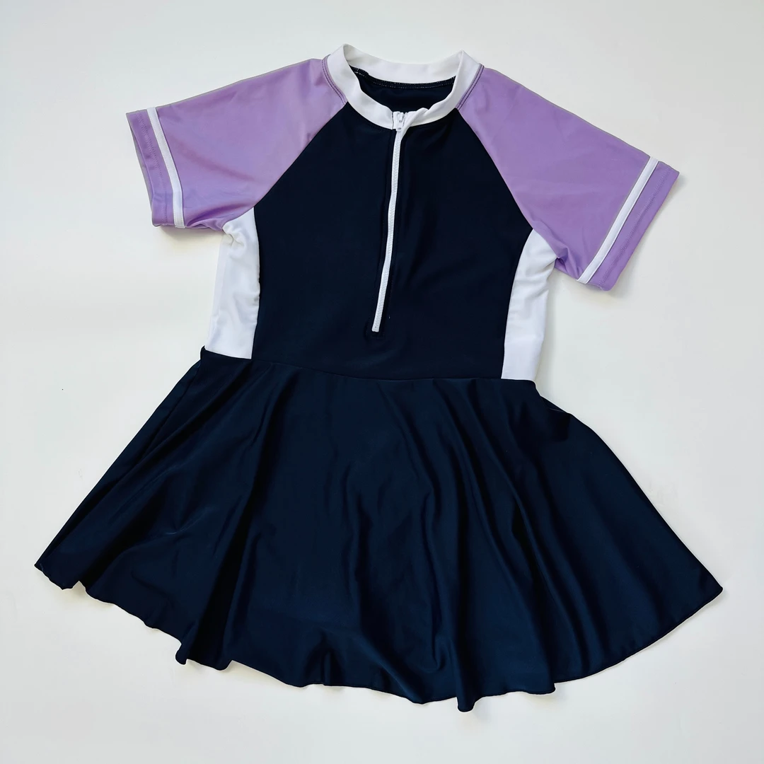 儿童夏季连体泳装2023学生时尚女款休闲大童显瘦撞色速干女孩裙式