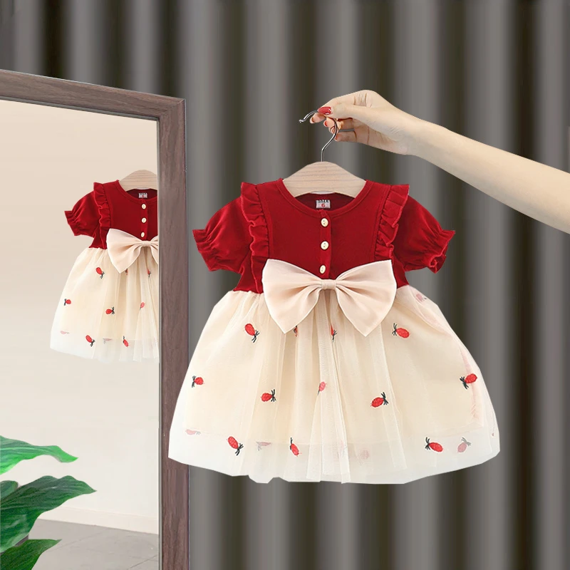 女童洋气连衣裙2025夏季新款小女孩婴儿公主裙子周岁宝宝百天礼服