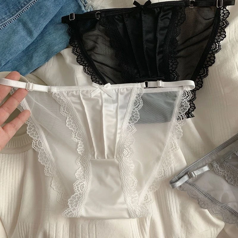 【小贝壳】法式缎面内裤性感蕾丝女士日系纯欲风中腰低腰舒适抗菌