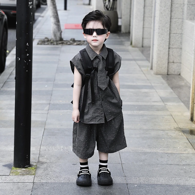 【现货】Jimmy妈童装 BulingBuling夏季烫钻闪闪无袖衬衫短裤套装潮