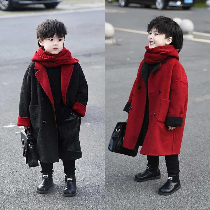 【现货】Jimmy妈童装 80毛可以两面穿的外套冬季灰红色双面羊毛大衣