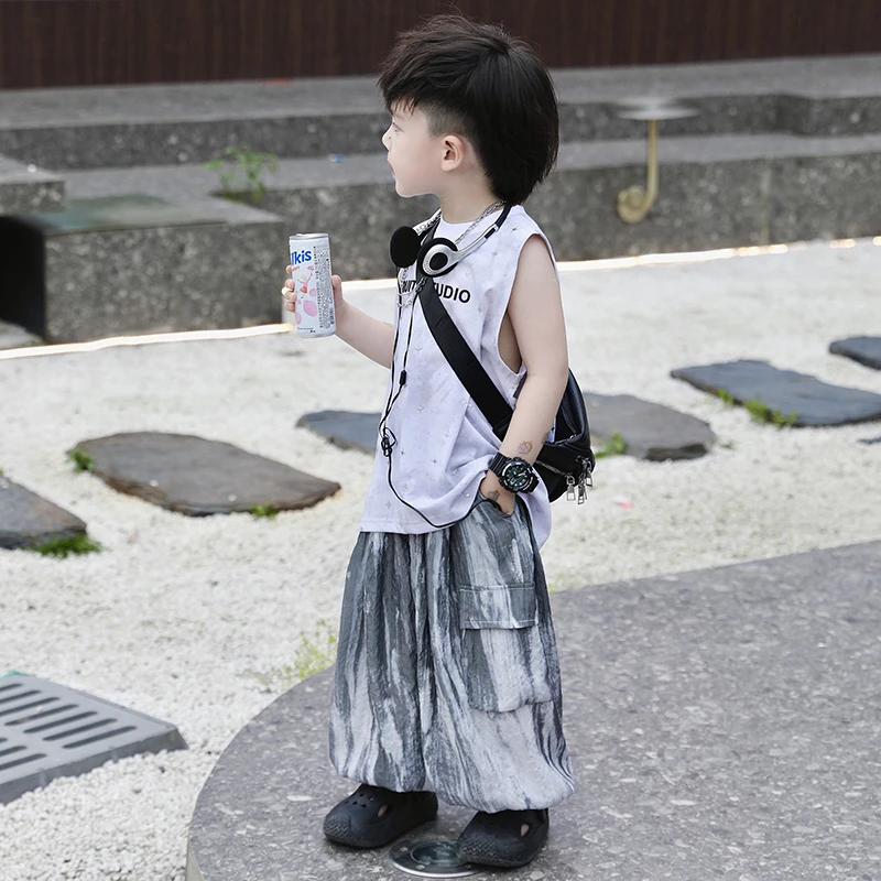 【现货】Jimmy妈童装 星耀银河夏季灰白色扎染星星烫银背心无袖T恤