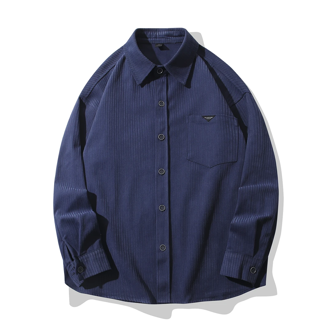 重磅暗条纹水洗宽松休闲情侣百搭ins潮牌牛仔长袖衬衫男夹克外套