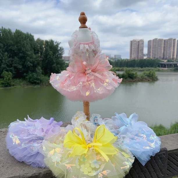 萌宠夏季镂空彩色花朵绣花蓬蓬裙 小熊泡沫宠物服饰原创