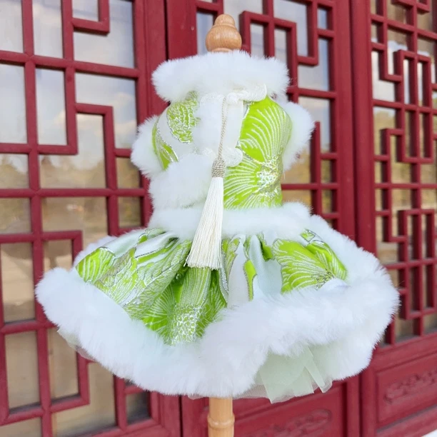 萌宠仿兔毛国风加绒旗袍裙孤品合集 小熊泡沫宠物服饰原创