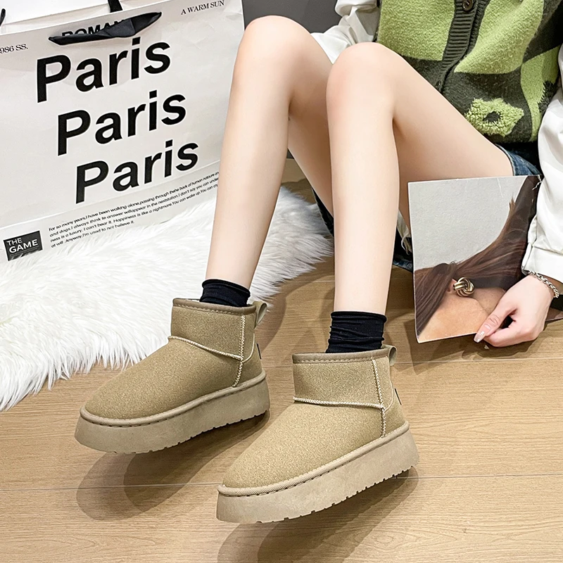 【现货】冬季增高时尚短筒雪地靴百搭加绒保暖防滑2024新款加厚棉鞋