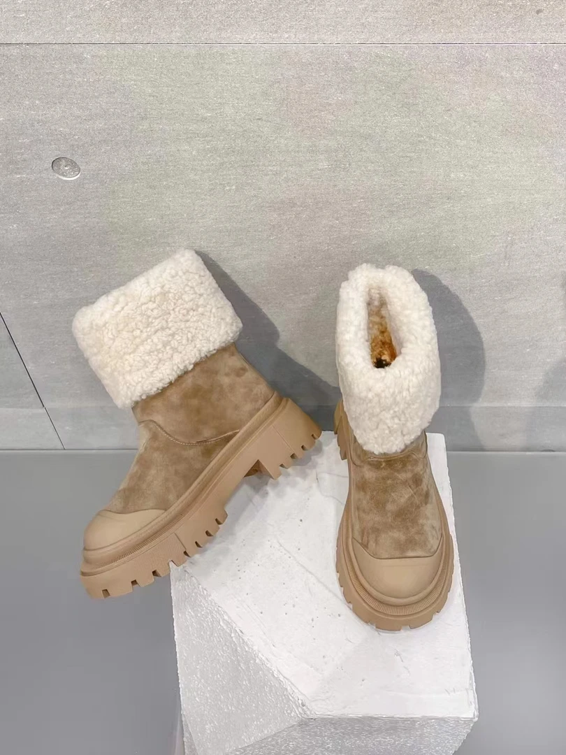 2023欧洲站经典两穿中筒设计时尚雪地靴厚底保暖百搭女士时装靴