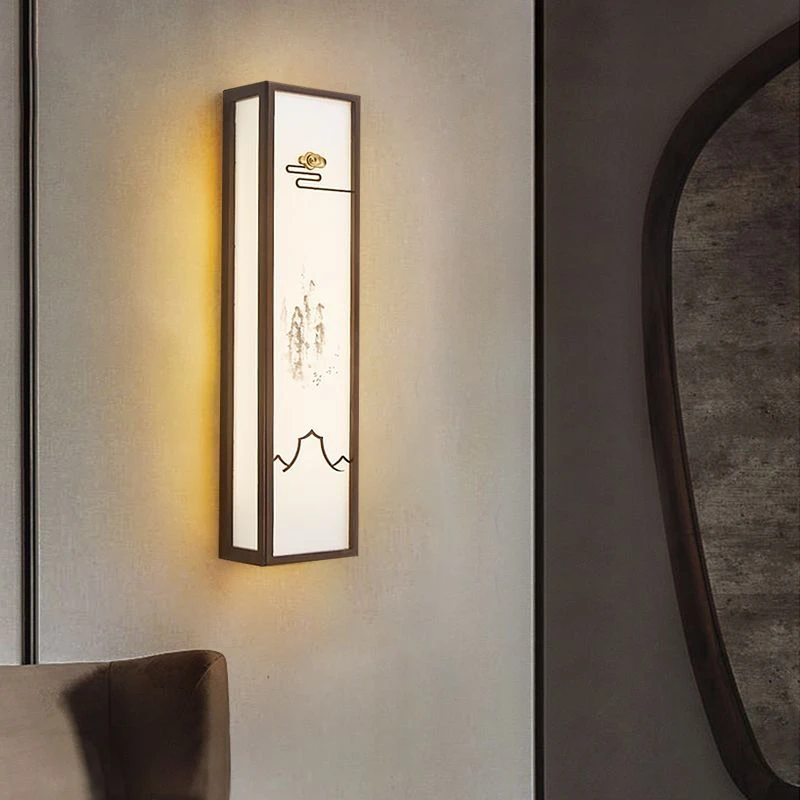 新中式壁墙灯网红实木灯复古卧室床头灯新款过道长条中国风壁灯