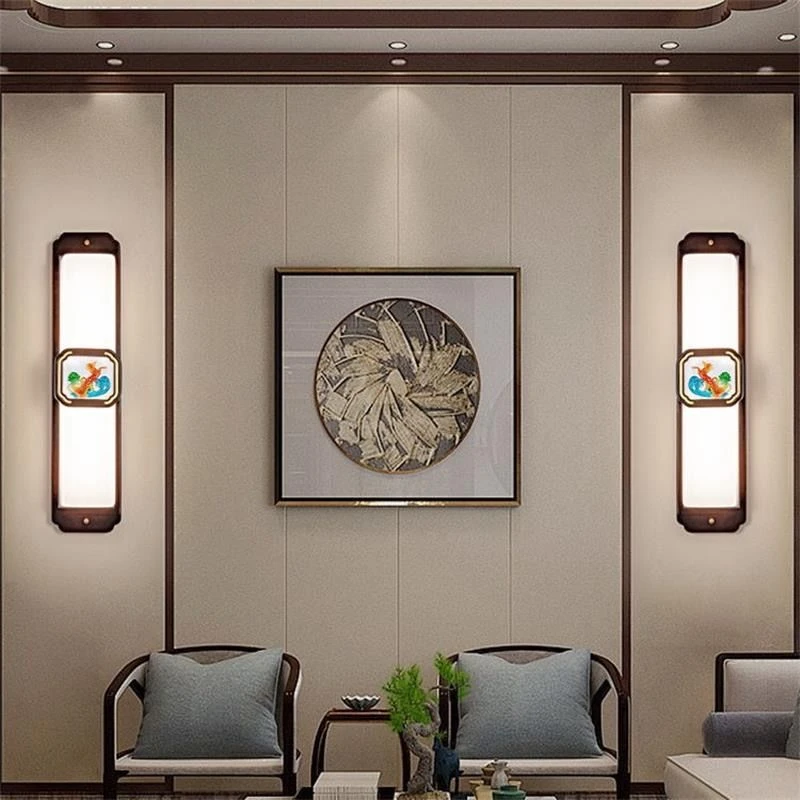 新中式实木壁灯卧室床头灯过道灯中国风中古客厅灯装饰背景墙灯具