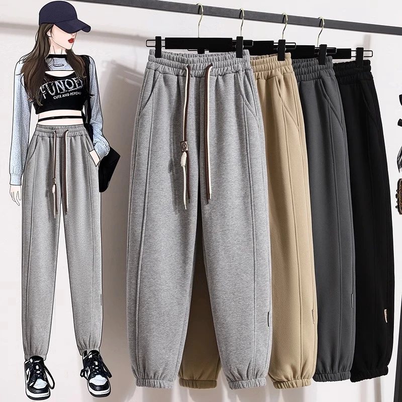 灰色运动裤女2025新款高腰时尚休闲卫裤小个子加绒百搭宽松休闲裤