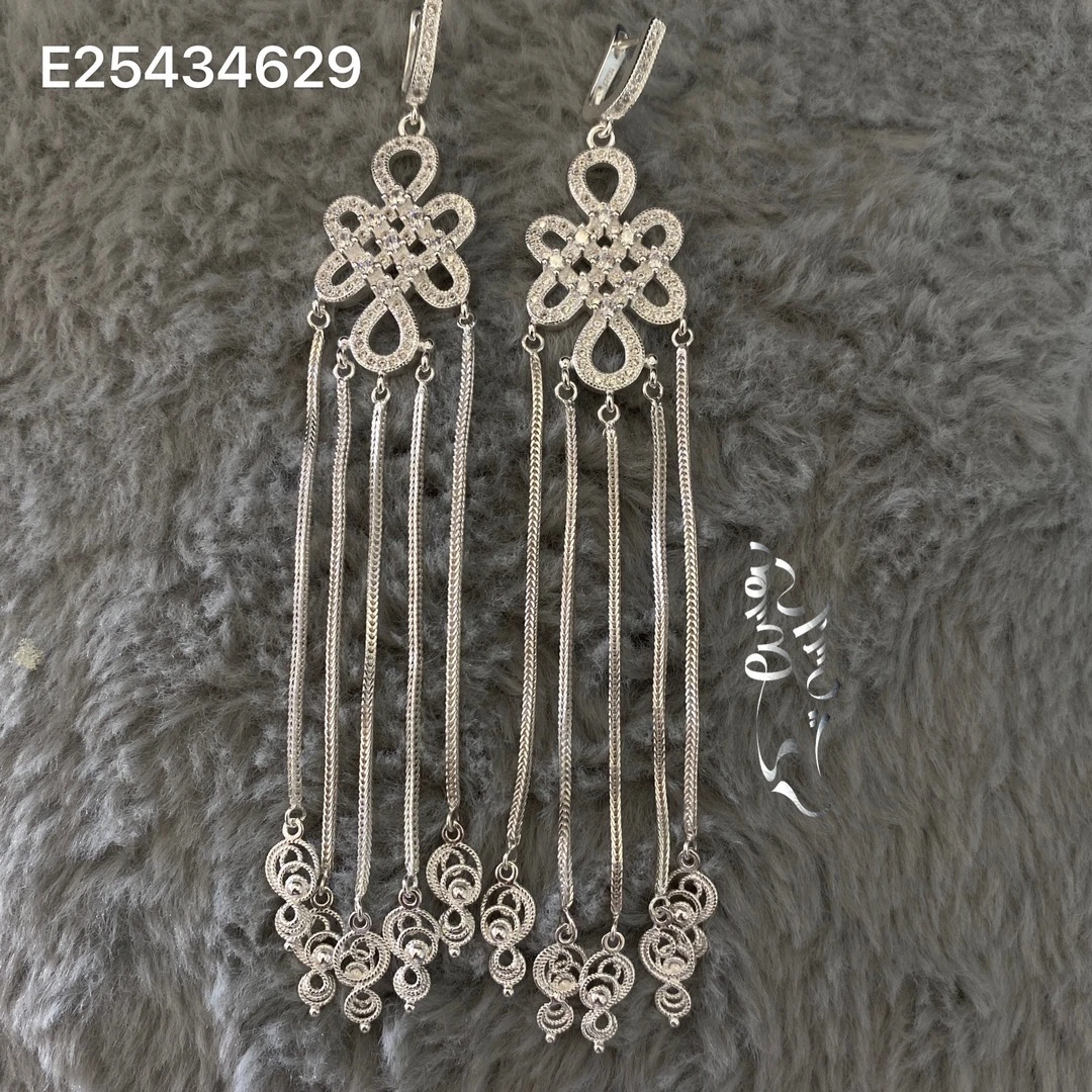 足银合成锆石耳饰 纯银吉祥结耳坠长款