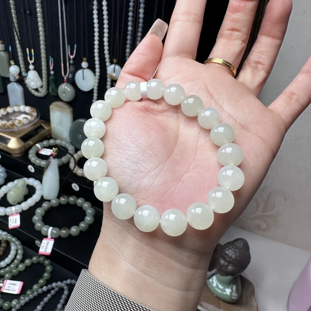 天然和田玉新疆且末白玉手串