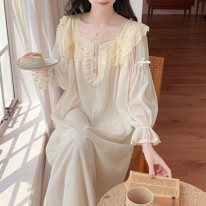 法式复古宫廷风少女网纱松弛感蕾丝睡衣睡裙
