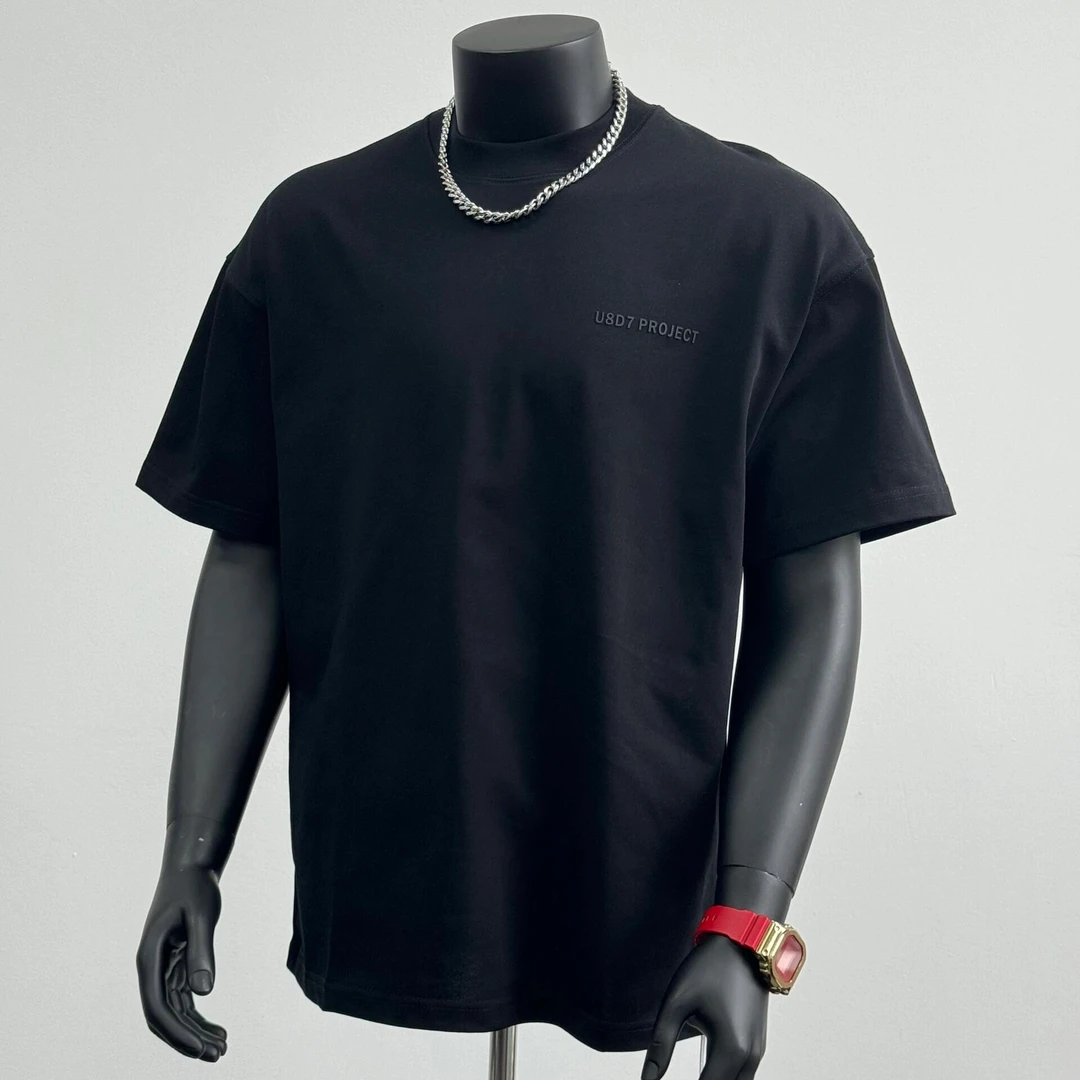 美式潮牌返潮复古短袖男T恤秋季重磅字母印花设计感半袖黑色 U8D7