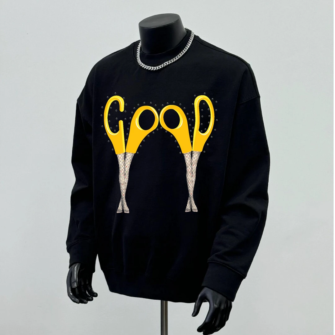 国内潮牌新款2024F/420G加绒卫衣潮流 迷人剪刀腿黑色保暖宽松衣2