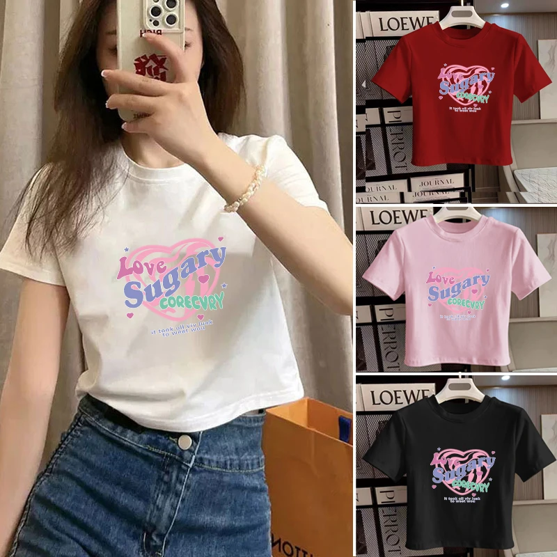 2025新款短款棉T恤女时尚纯欲短袖宽松夏季上衣百搭显瘦体T恤黑白