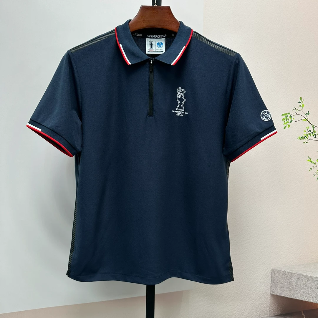 全新未使用 Prada/普拉达 男士蓝色美洲杯联名款POLO衫BX121透气