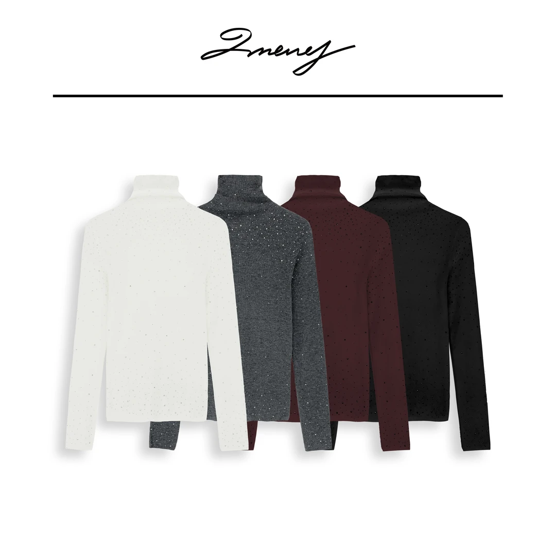 LMENY星河点点！烫钻高领显瘦内搭打底羊毛针织衫24DM035