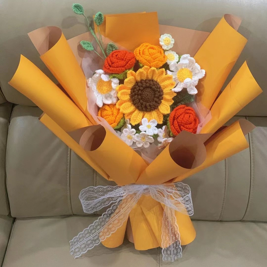 向日葵花束手工DIY毛线编制生日礼物送闺蜜送家人
