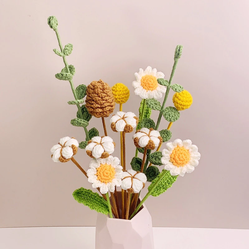 棉花松果浆果手工钩针毛线花朵客厅装饰永生花-成品-材料包