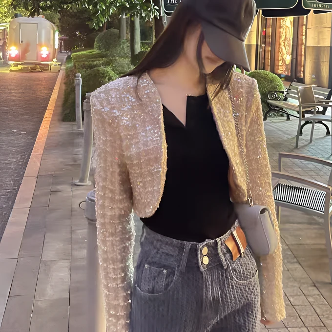 秋季韩版亮片气质短款披肩时尚百搭针织长袖披肩短外套女A030