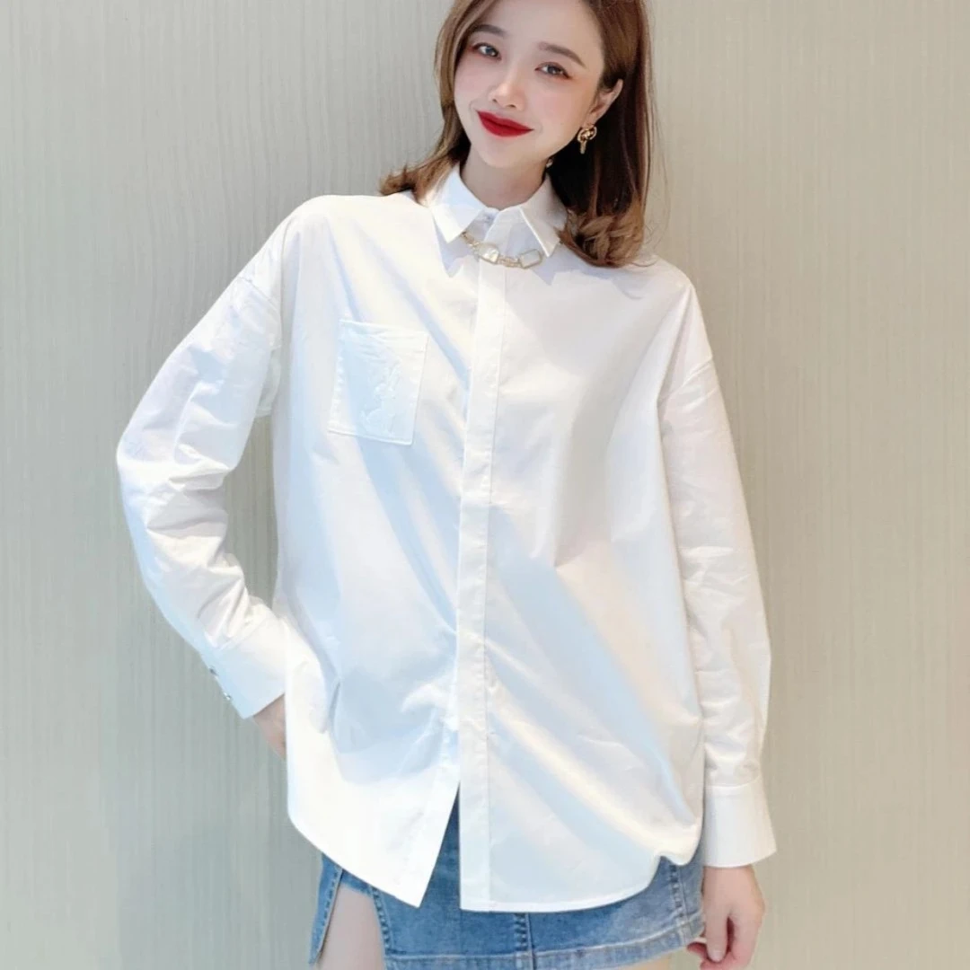 【商场同款】大白兔子衬衫显瘦百搭设计感纪念版长袖衬衣女1300545