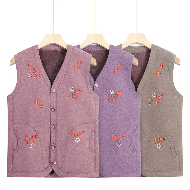 中老年马甲奶奶保暖背心妈妈加绒加厚坎肩老太太外穿老人无袖马夹