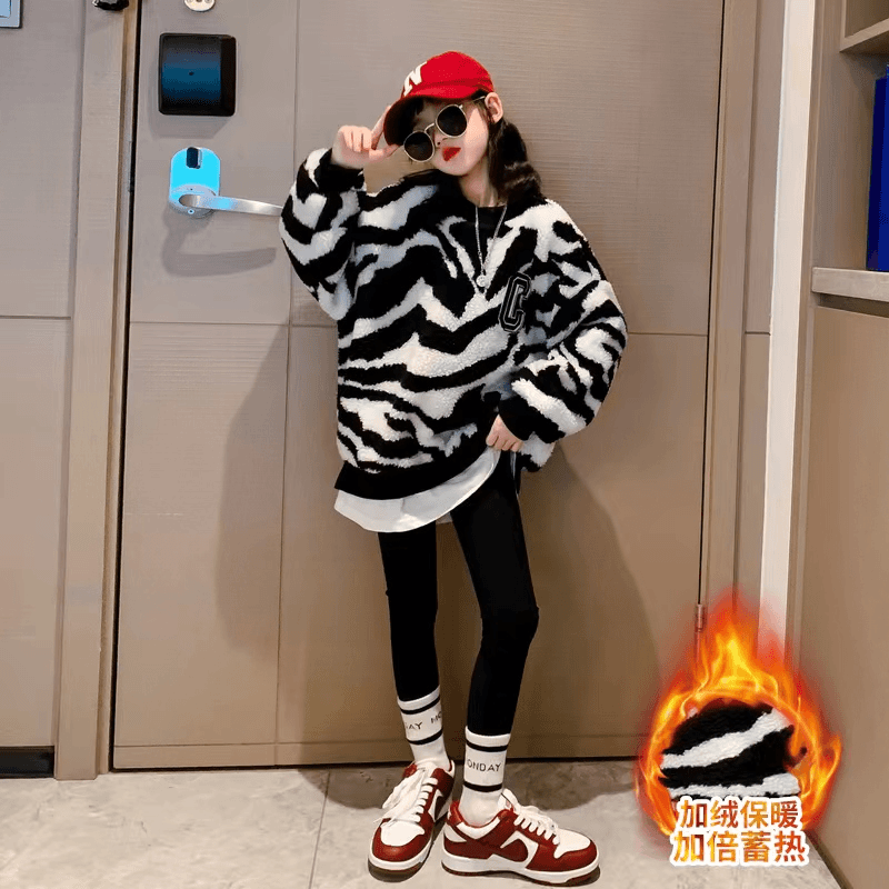 女童秋冬加绒卫衣蓄热儿童保暖打底衫中大童冬季女孩洋气加厚上衣