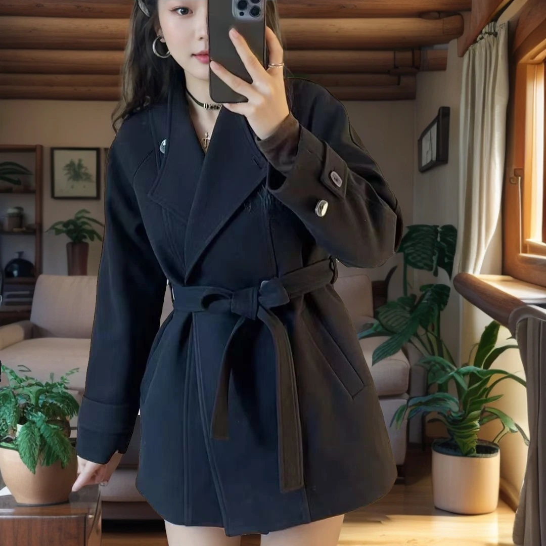 小个子女装秋冬中长款优等品韩版显瘦加棉毛呢百搭外套