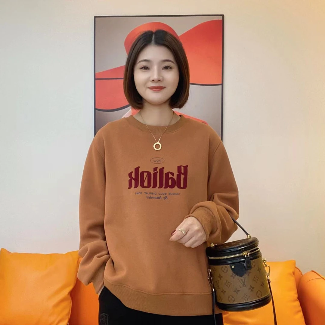 【加绒加厚】2024秋冬（加绒）植绒设计感百搭减龄时尚卫衣D4547