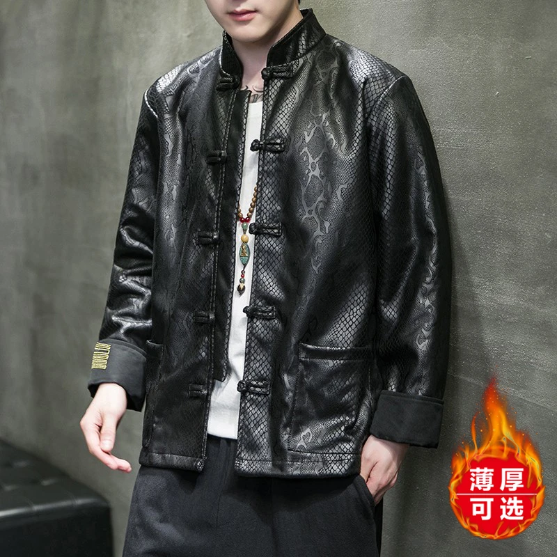 中式秋冬休闲唐装棉衣外套休闲暗纹提花盘扣汉服男上衣中国风棉服