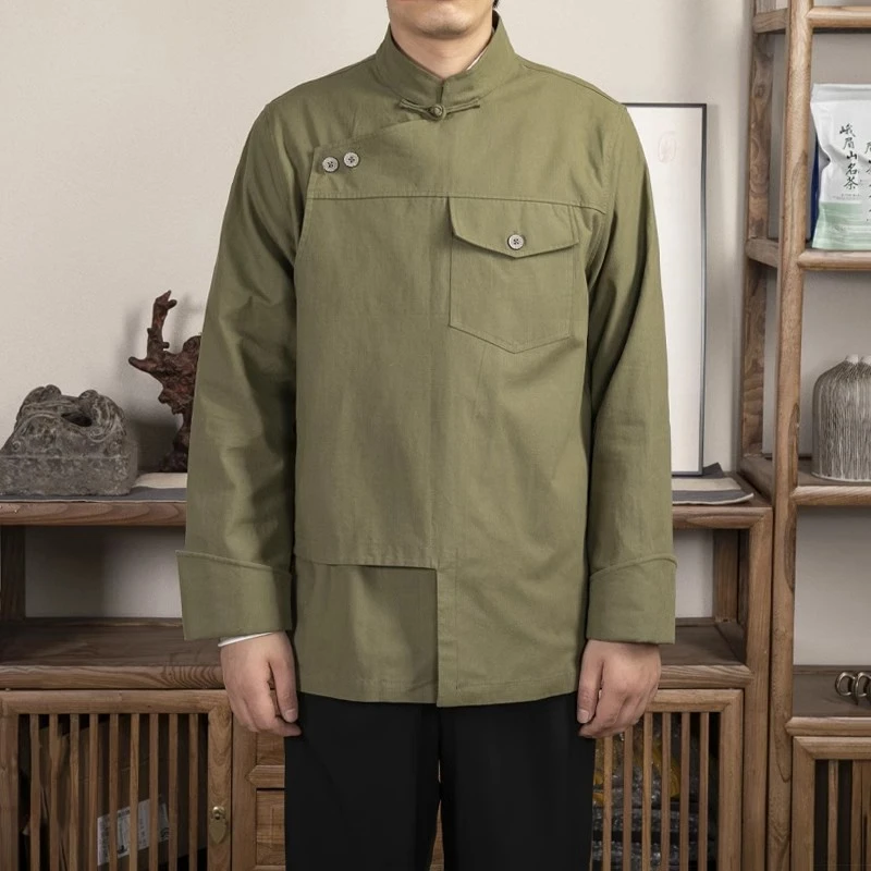 新中式春季休闲复古唐装外套中国风改良假两件汉服居士服传统茶服