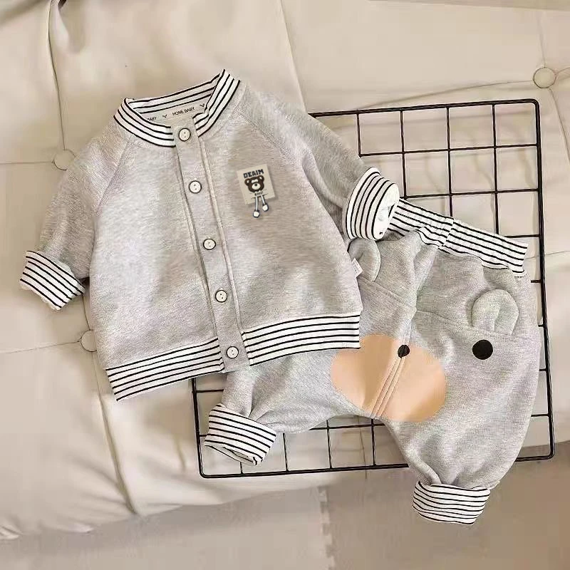2025婴幼儿秋冬套装男女宝宝卡通条纹春秋高腰屁屁裤两件套