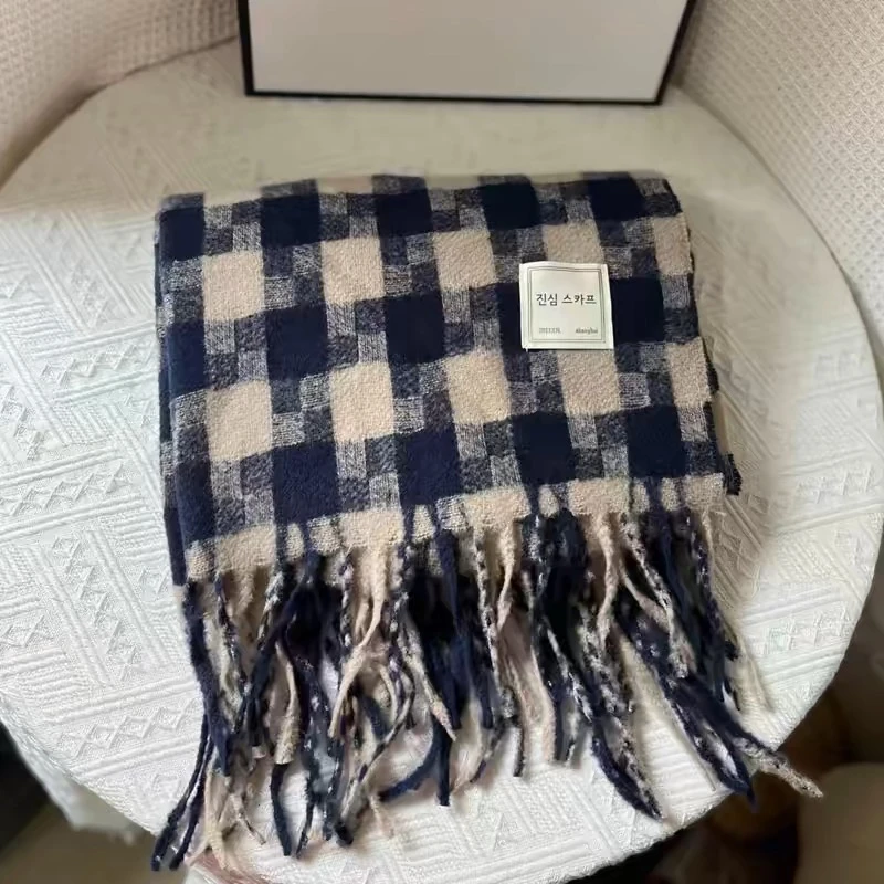 2024冬季新款加厚格子围巾韩版百搭披肩保暖围脖两用