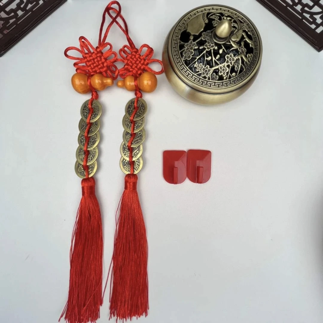 桃木葫芦家居黄铜五帝钱挂件摆件吉祥结中国结挂件卧室厨房卫生间