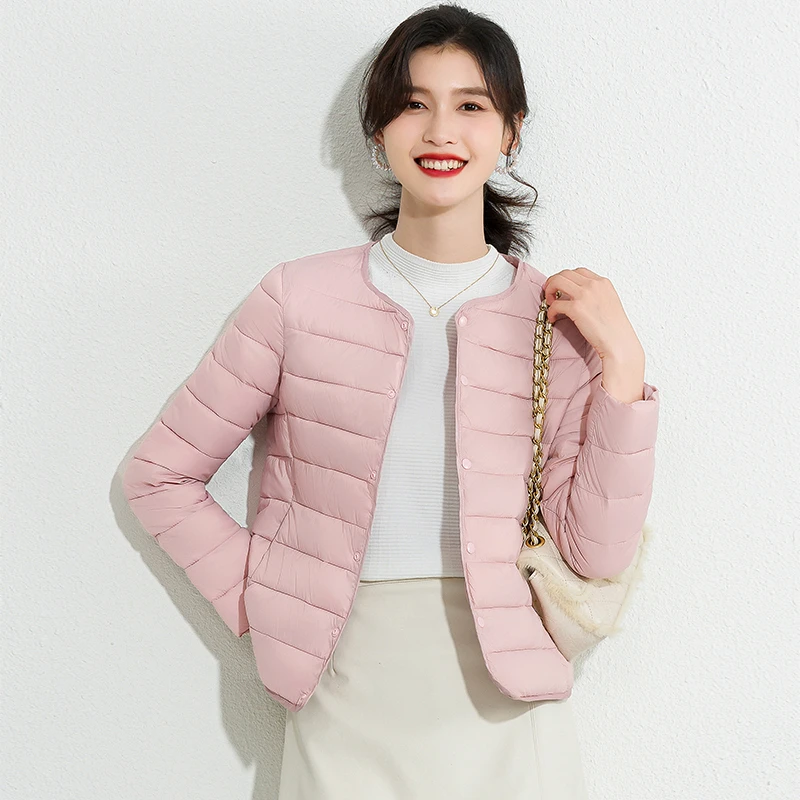 新款棉服女短款秋冬韩版修身轻薄圆领女士小棉袄轻薄款外套