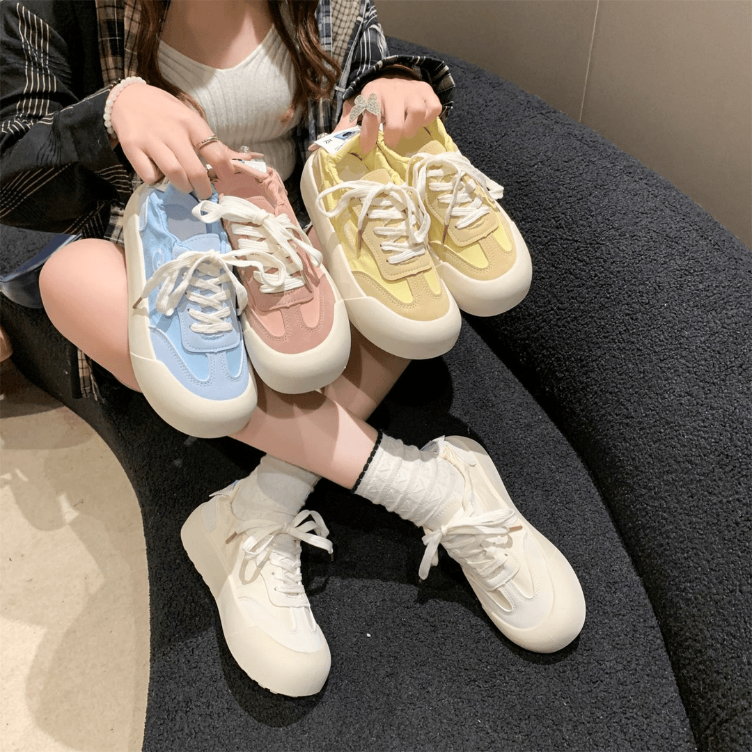【新店福利】多巴胺厚底休闲鞋圆头系带夏季时尚透气ins百搭运动鞋.