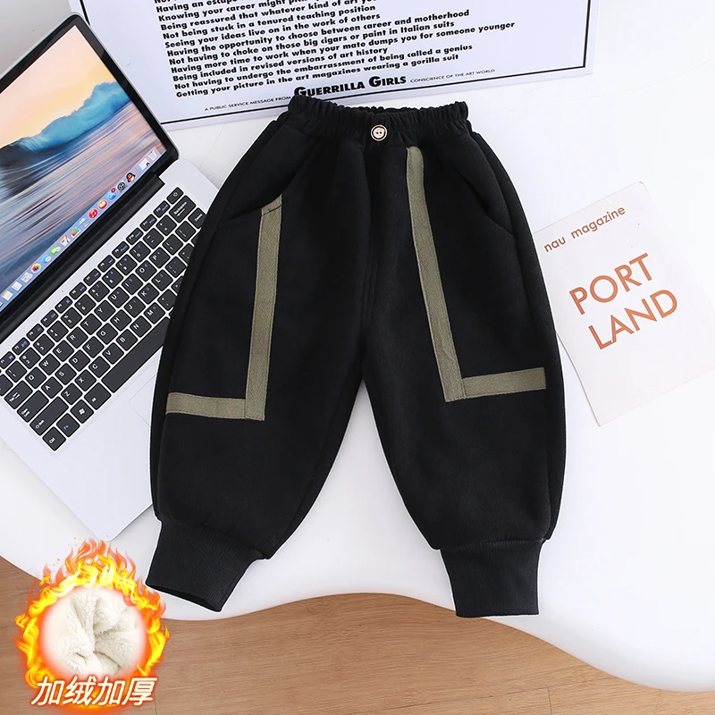 儿童裤子一体羊羔绒男女童男童加绒加厚休闲裤韩版宝宝保暖裤外穿