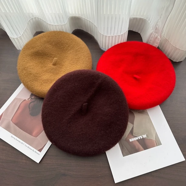 牛牛哥爆款贝雷帽羊毛纯色标百搭复古时尚毛呢韩版秋冬季帽子新款