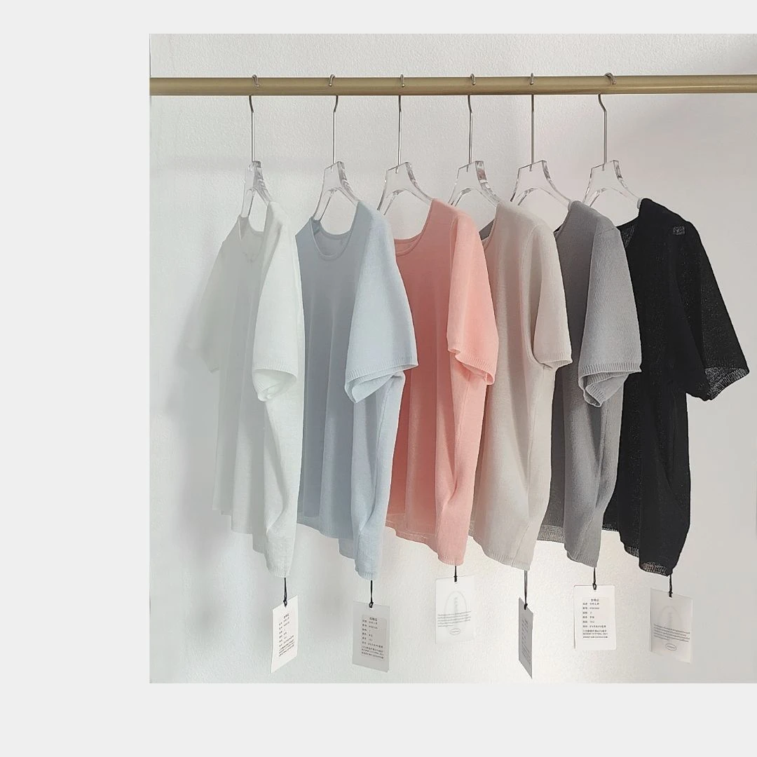 25年秋季新款纯色针织冰丝圆领显瘦百搭薄款休闲半袖女士T恤