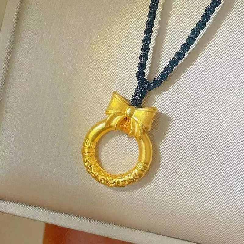 铜合金吊坠 蝴蝶结平安扣项链如意圈手工素款编织金色项坠女款时