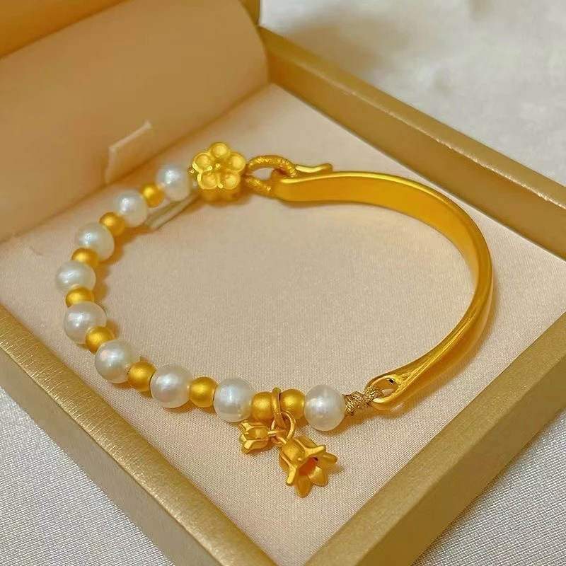 铜合金手链 钛钢桃花半镯半链宫铃兰花手链百搭时尚送女友佳品
