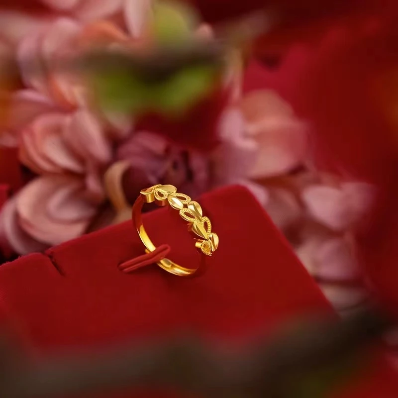 铜合金戒指 麦穗开口 心心相印 时尚女戒精美可调节 戒指精美轻奢