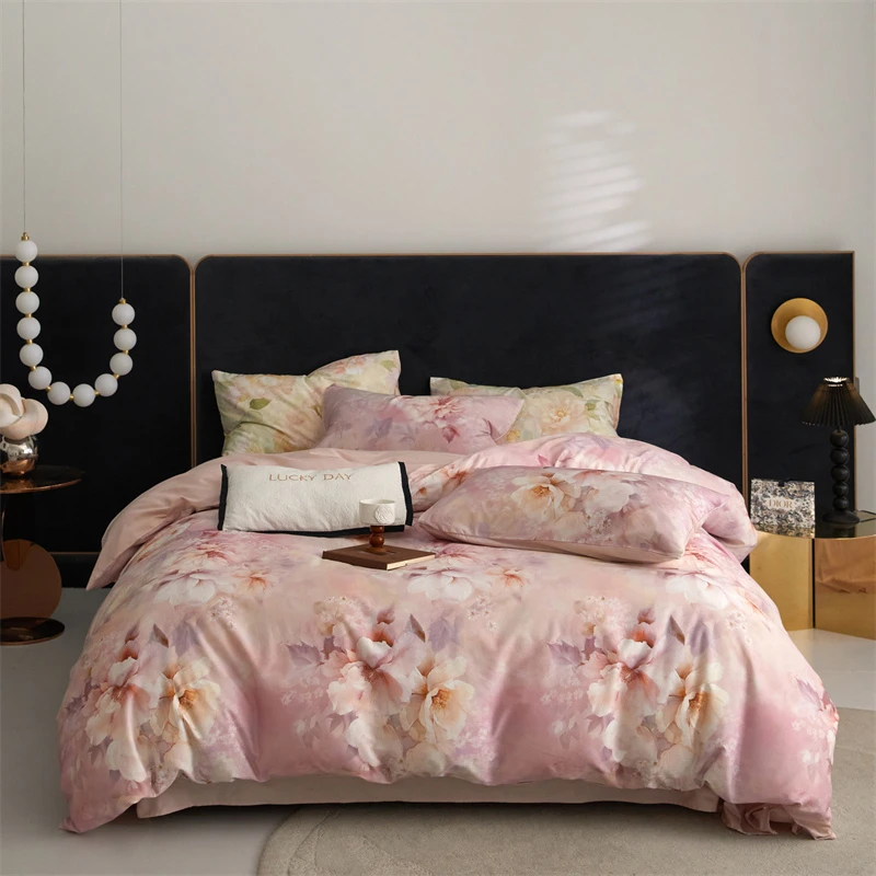 【晴美】贡缎数码印花长绒棉四件套-繁花粉