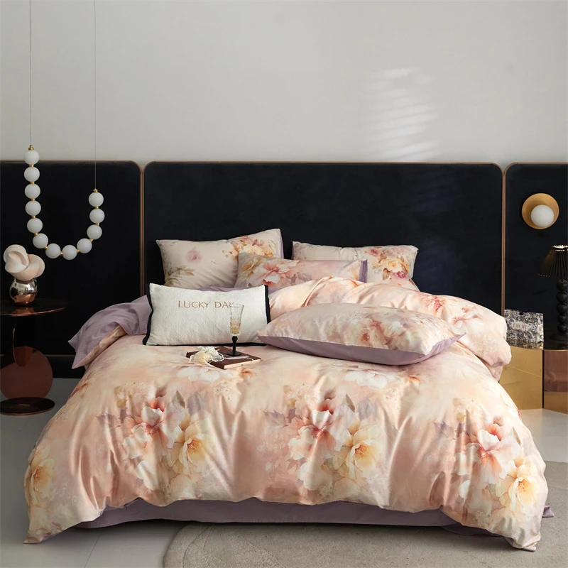 【晴美】贡缎数码印花长绒棉四件套-露华浓