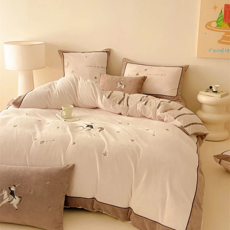 【晴美】高克重加厚保暖牛奶绒刺绣工艺四件套-星辰